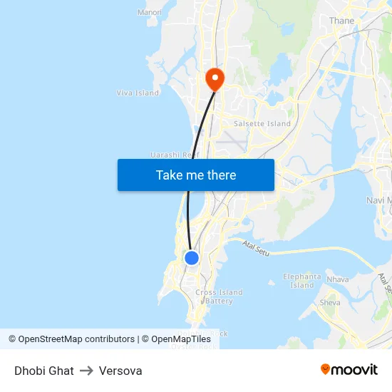 Dhobi Ghat to Versova map
