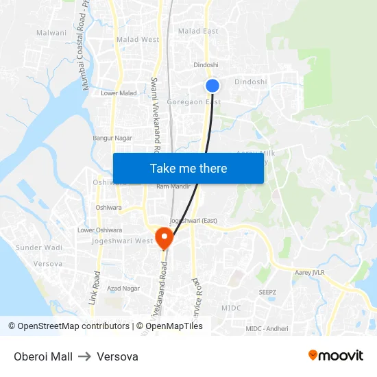 Oberoi Mall to Versova map