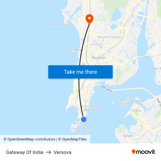 Gateway Of India to Versova map