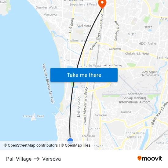 Pali Village to Versova map
