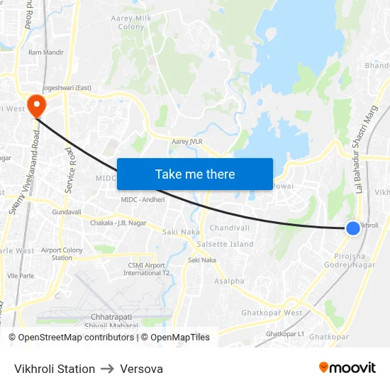 Vikhroli Station to Versova map