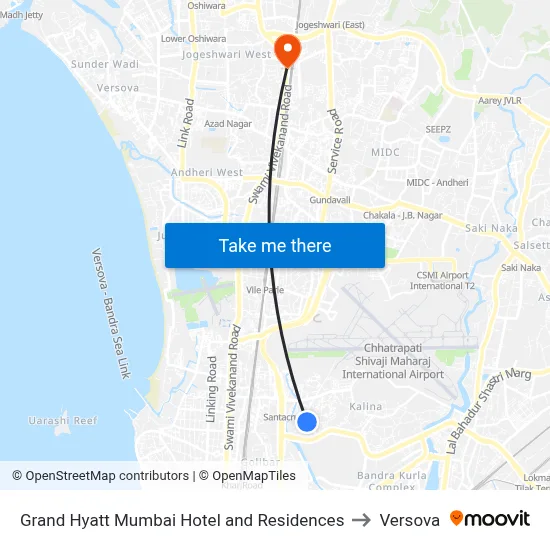 Grand Hyatt Mumbai Hotel and Residences to Versova map
