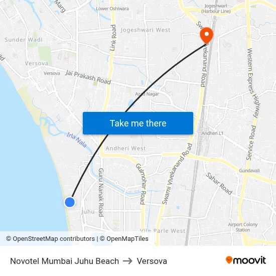 Novotel Mumbai Juhu Beach to Versova map