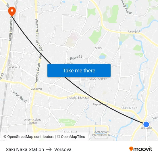 Saki Naka Station to Versova map