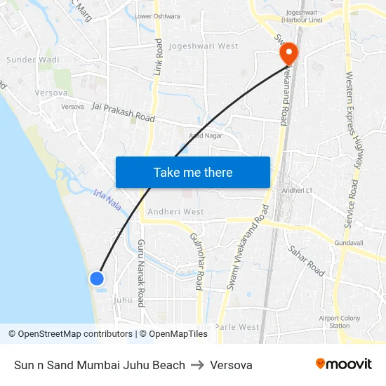 Sun n Sand Mumbai Juhu Beach to Versova map
