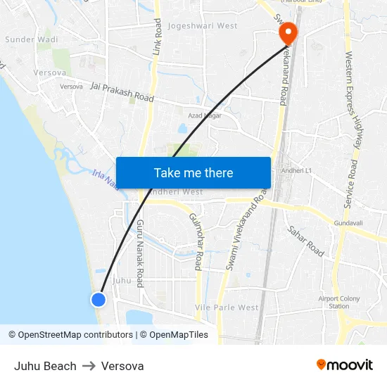 Juhu Beach to Versova map