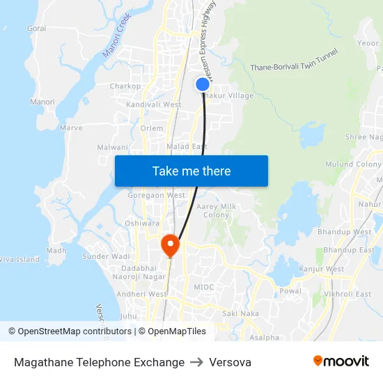 Magathane Telephone Exchange to Versova map