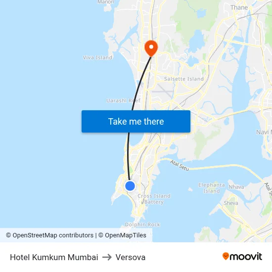 Hotel Kumkum Mumbai to Versova map