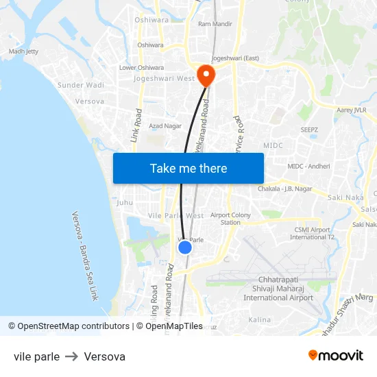 vile parle to Versova map
