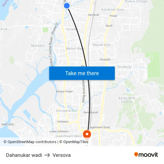 Dahanukar wadi to Versova map