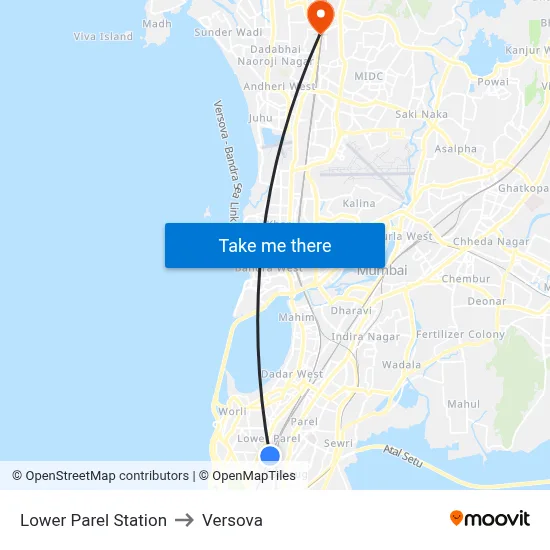 Lower Parel Station to Versova map