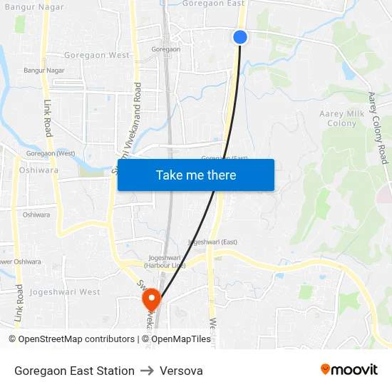 Goregaon East Station to Versova map