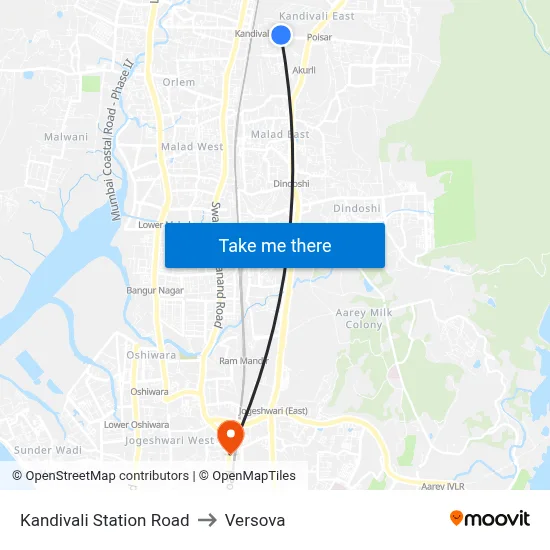 Kandivali Station Road to Versova map