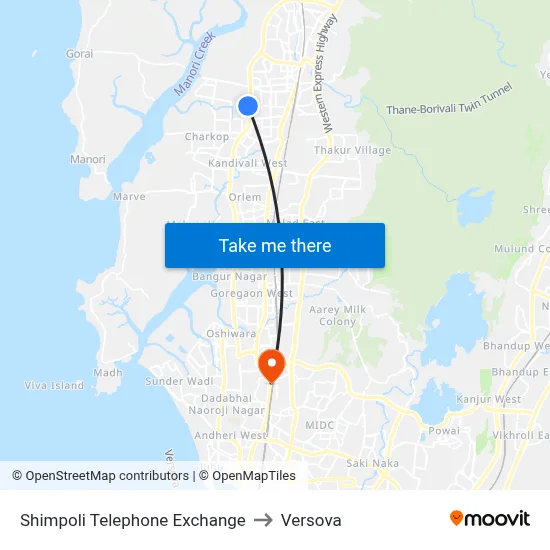 Shimpoli Telephone Exchange to Versova map