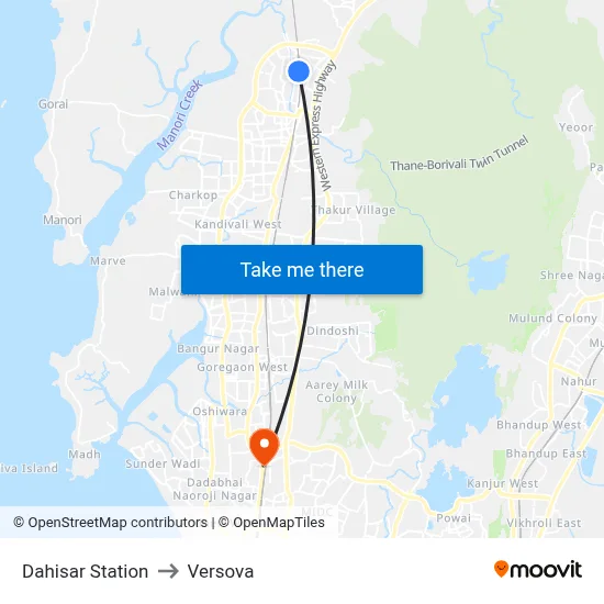 Dahisar Station to Versova map