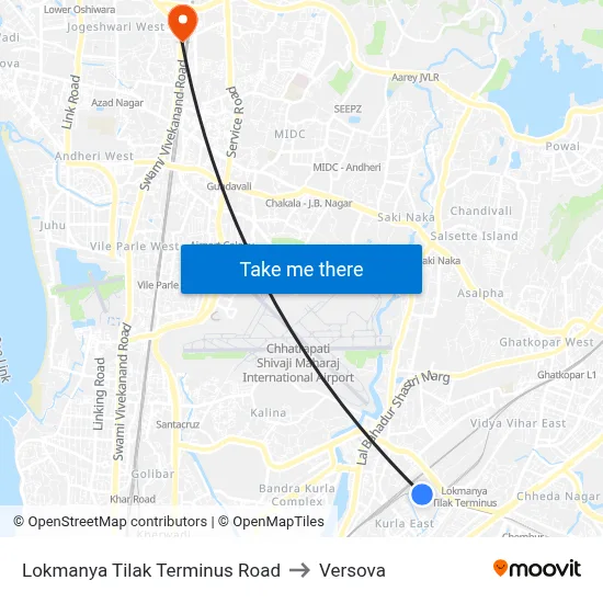 Lokmanya Tilak Terminus Road to Versova map
