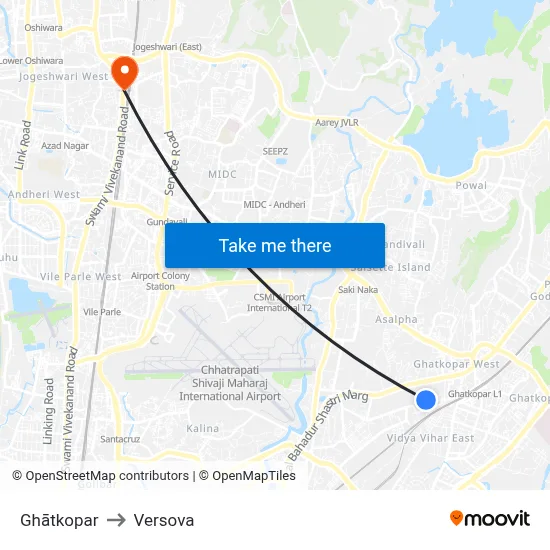 Ghātkopar to Versova map