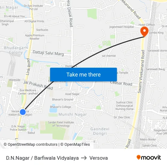 D.N.Nagar / Barfiwala Vidyalaya to Versova map