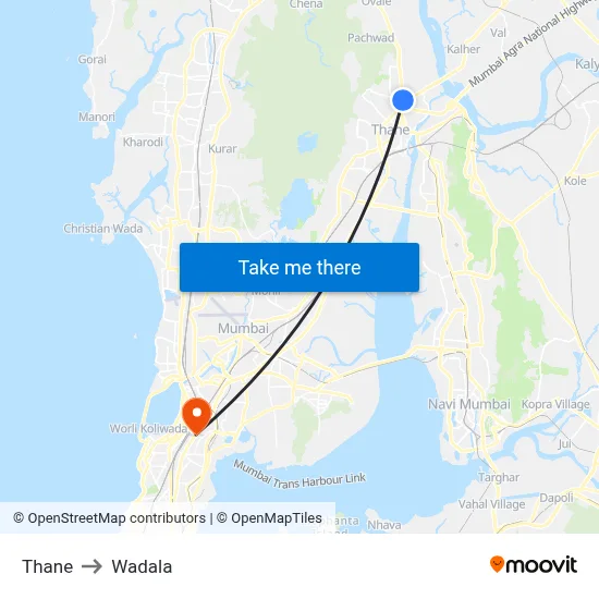 Thane to Wadala map