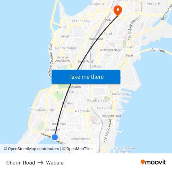 Charni Road to Wadala map
