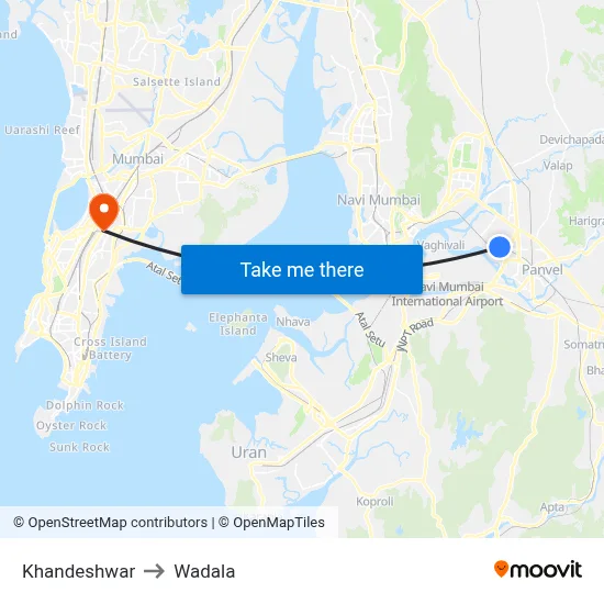Khandeshwar to Wadala map