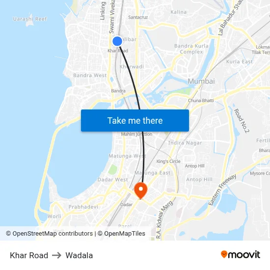 खार रोड to वडाला map