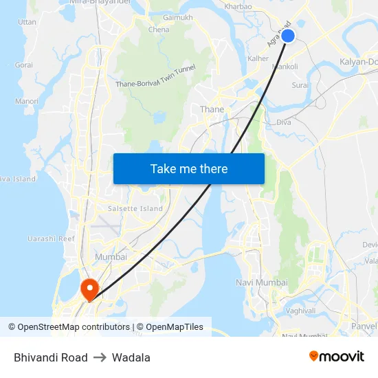 Bhivandi Road to Wadala map