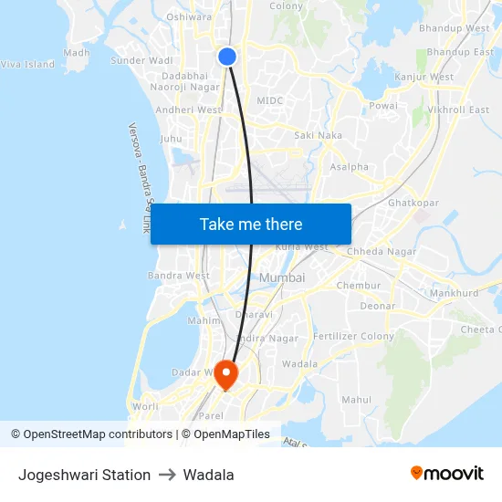 Jogeshwari Station to Wadala map