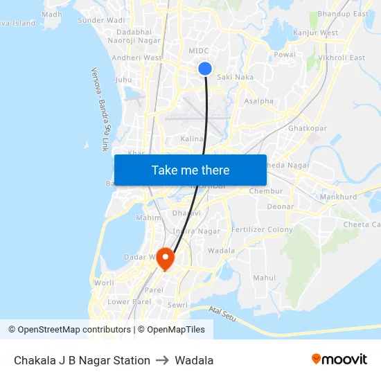 Chakala J B Nagar Station to Wadala map