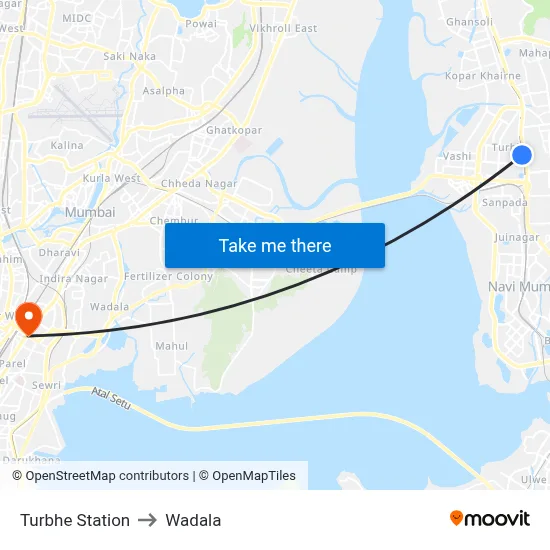 Turbhe Station to Wadala map