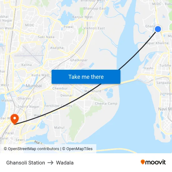 Ghansoli Station to Wadala map