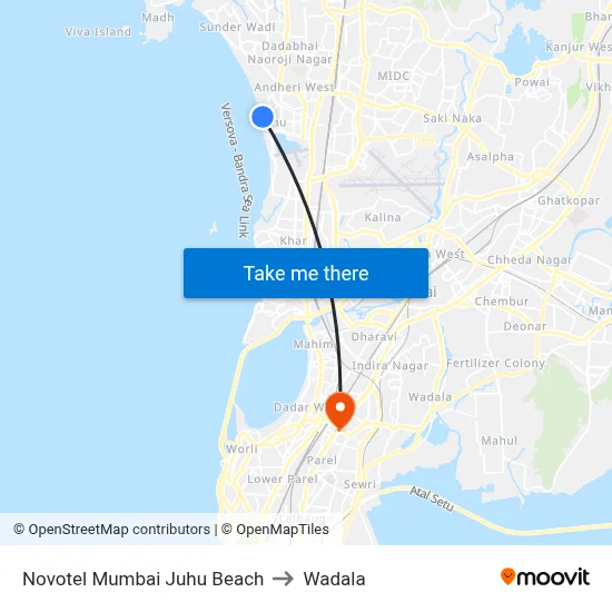 Novotel Mumbai Juhu Beach to Wadala map