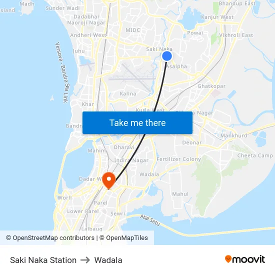 Saki Naka Station to Wadala map