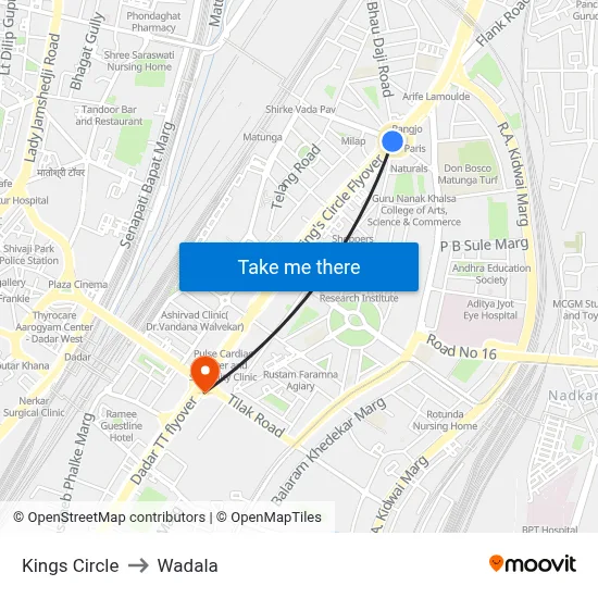 Kings Circle to Wadala map