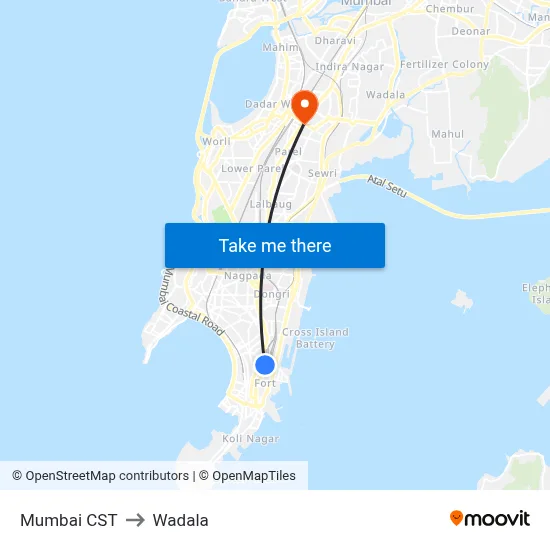 Mumbai CST to Wadala map
