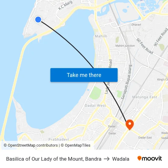 Basilica of Our Lady of the Mount, Bandra to Wadala map