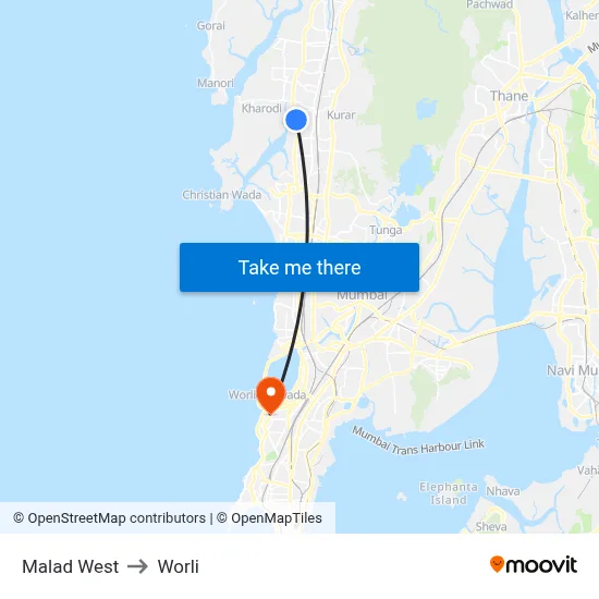Malad West to Worli map