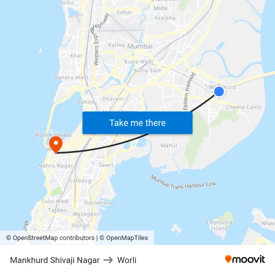 Mankhurd Shivaji Nagar to Worli map