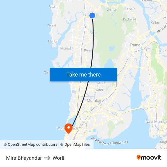 Mira Bhayandar to Worli map