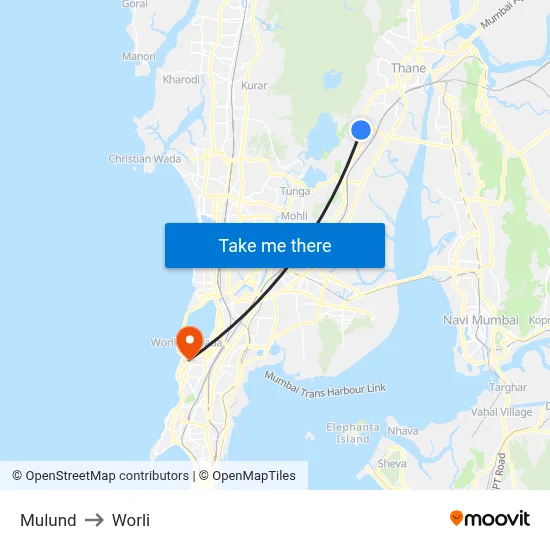 Mulund to Worli map