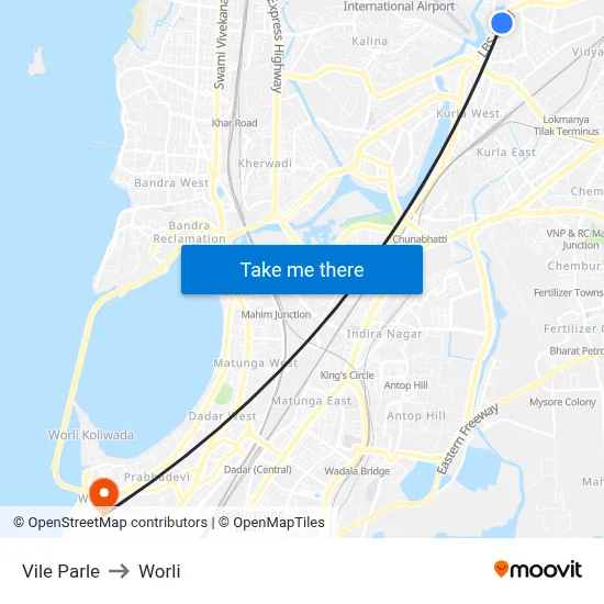 Vile Parle to Worli map