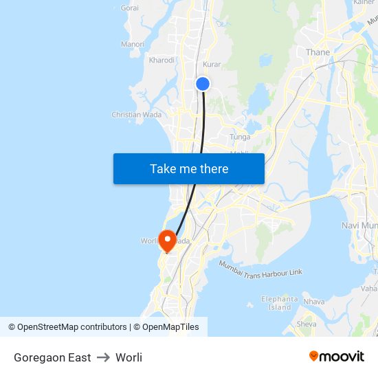 Goregaon East to Worli map