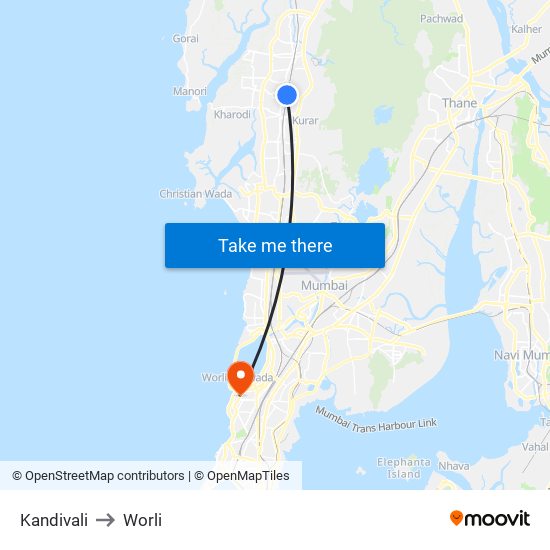 Kandivali to Worli map