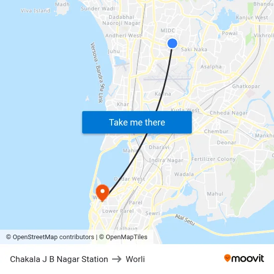 Chakala J B Nagar Station to Worli map