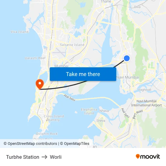 Turbhe Station to Worli map