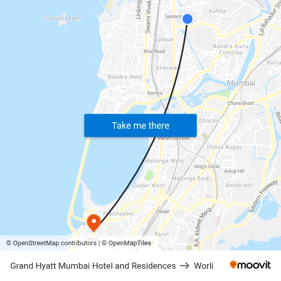 Grand Hyatt Mumbai Hotel and Residences to Worli map