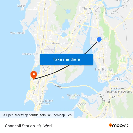 Ghansoli Station to Worli map