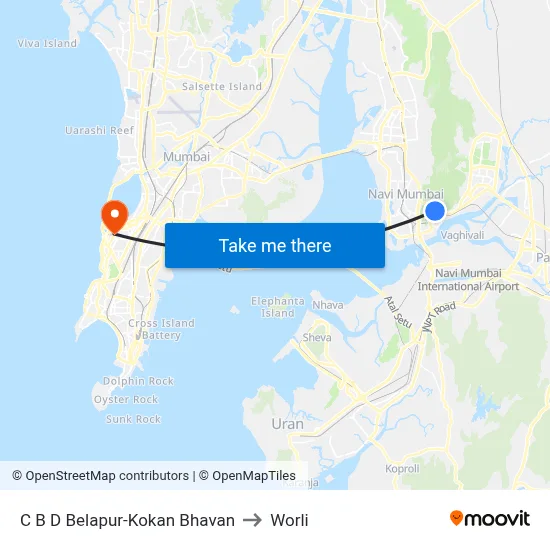 C B D Belapur-Kokan Bhavan to Worli map