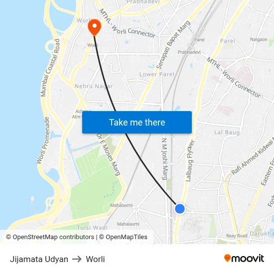 Jijamata Udyan to Worli map