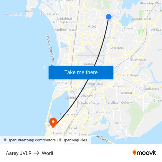 Aarey JVLR to Worli map